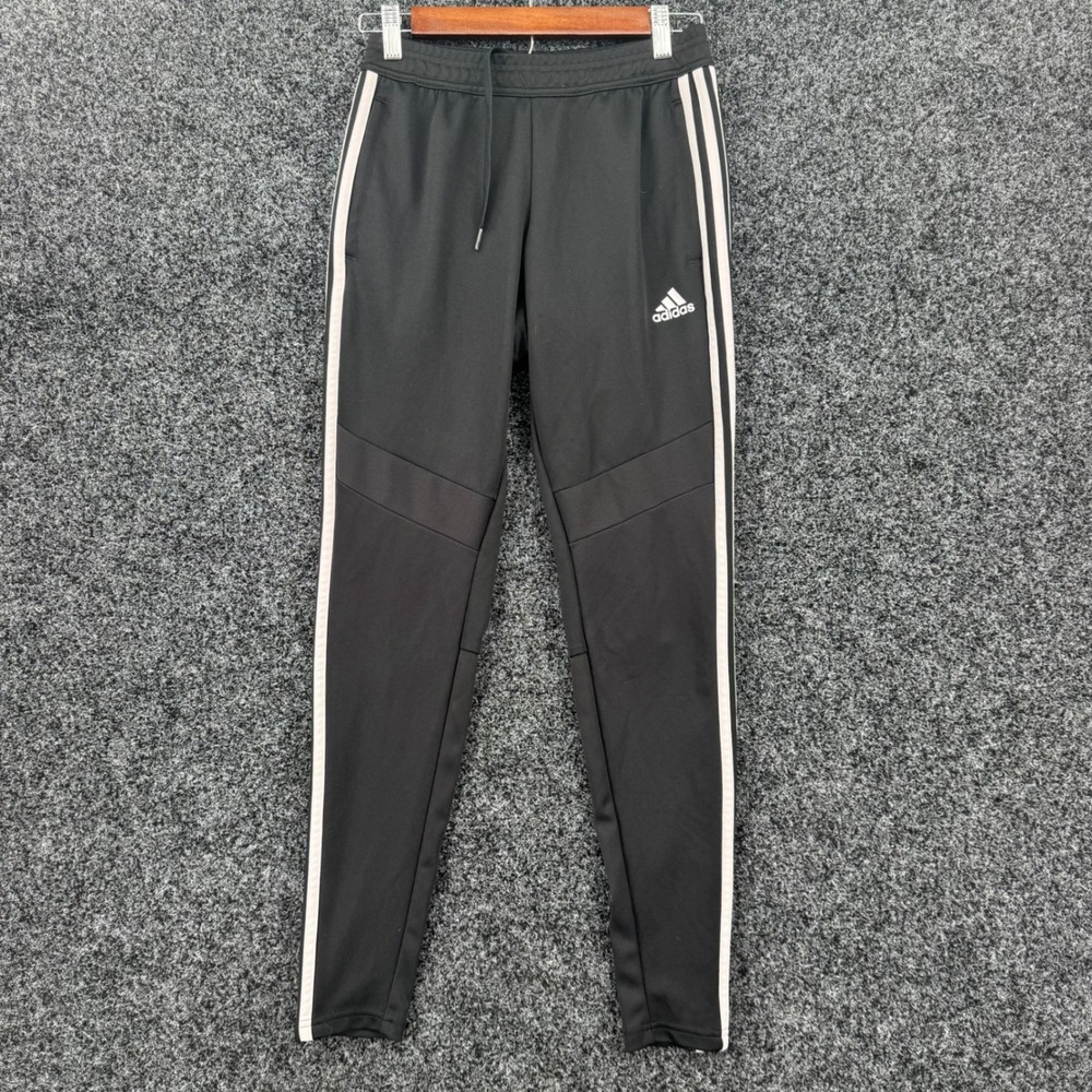 Adidas Tiro Climalite Training Pants Black White Stripe Tapered Joggers XS